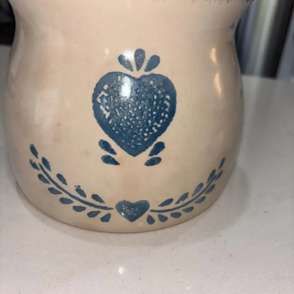 Vintage Stoneware Blue Heart Cookie Jar